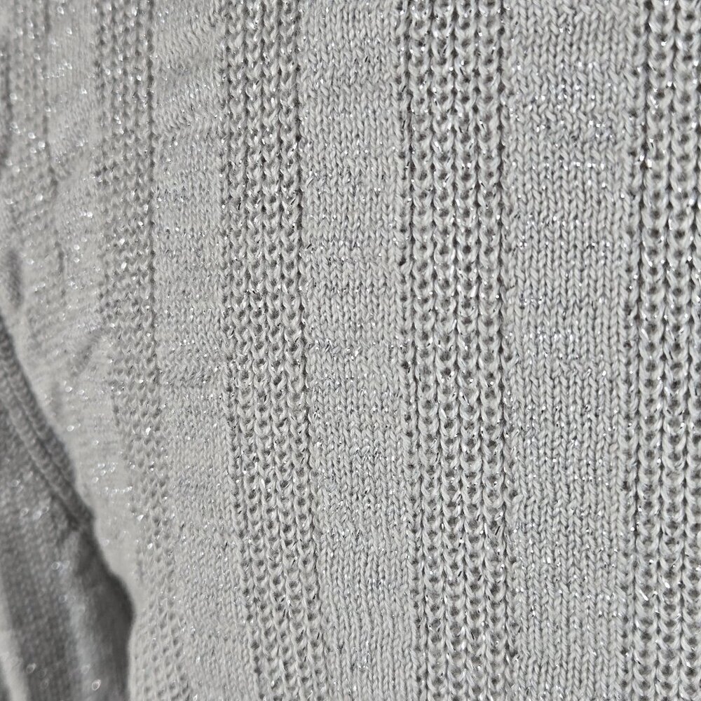Ruby Rd Size Medium Silver Metallic Ribed Cardigan Button Front Knit Sweater - Picture 8 of 11